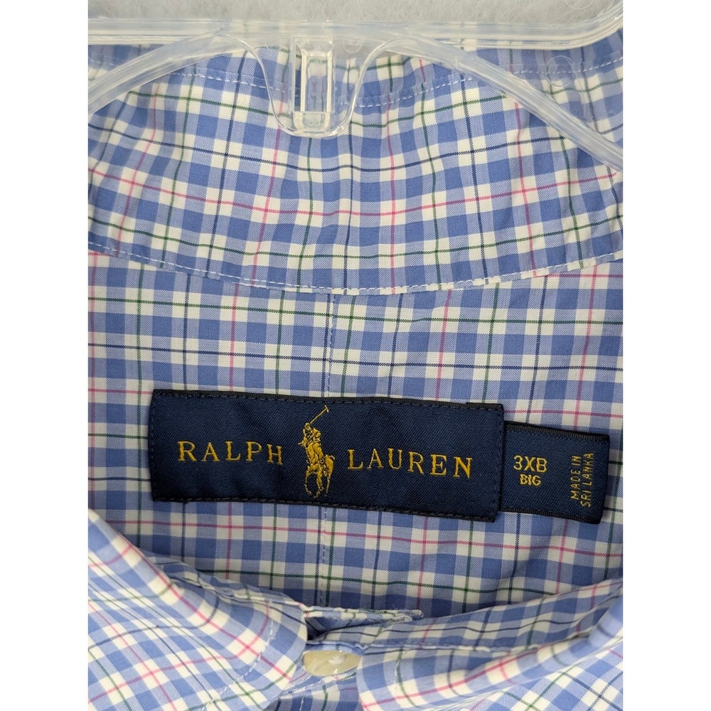 Ralph Lauren Plaid Button Down 3XB Blue Pink Cotton Long Sleeve Big Tall Shirt - Picture 5 of 9